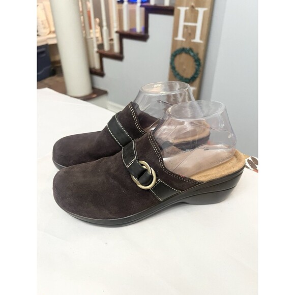 Naturalizer Suede Leather Heeled Slip On Mules Clogs Size 8.5 Brown Shoes - Picture 1 of 8